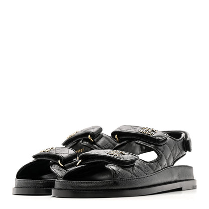 Chanel Grained Calfskin Velcro Dad Sandals 38.5 Black 7 of 24