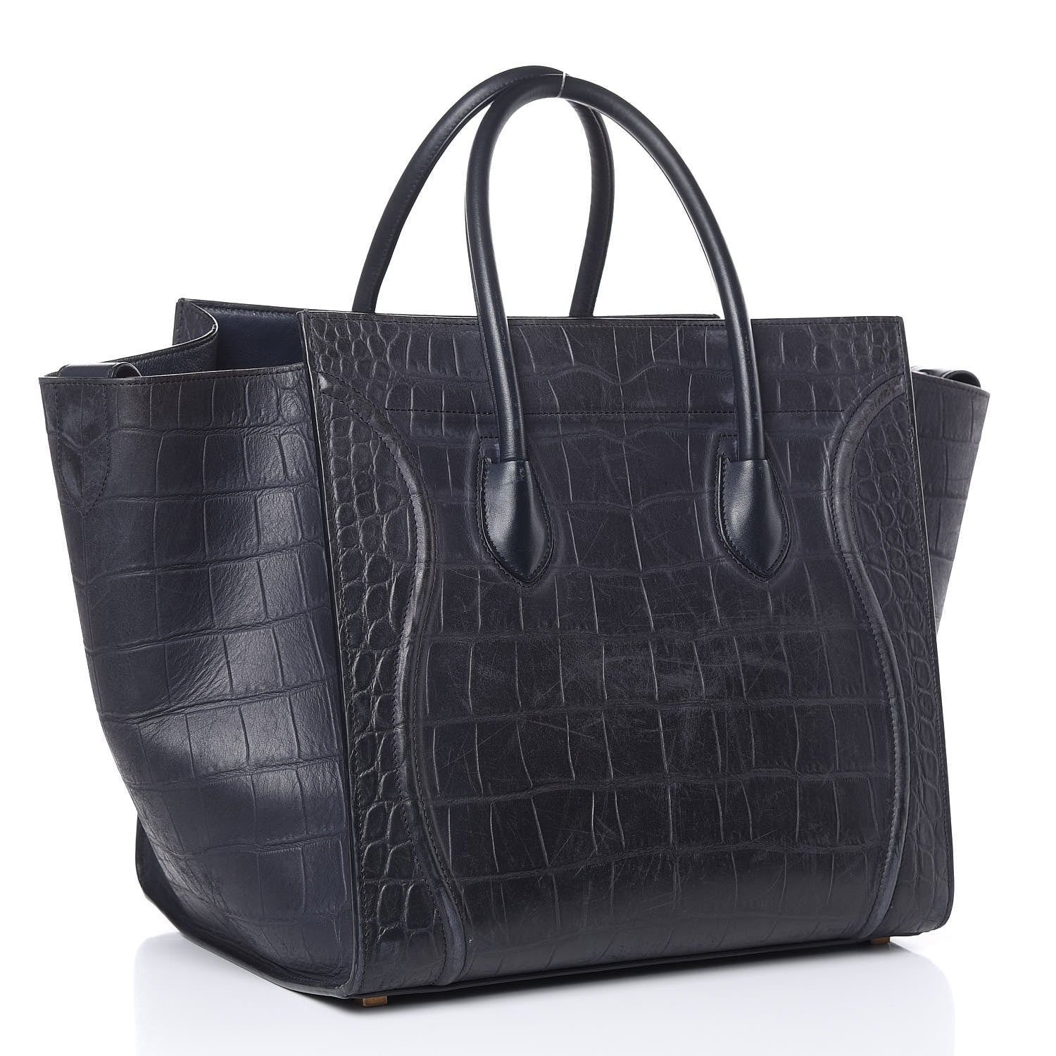 Celine Crocodile Embossed Calfskin Medium Phantom Luggage Navy Blue 3 of 21