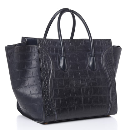 Celine Crocodile Embossed Calfskin Medium Phantom Luggage Navy Blue 3 of 21