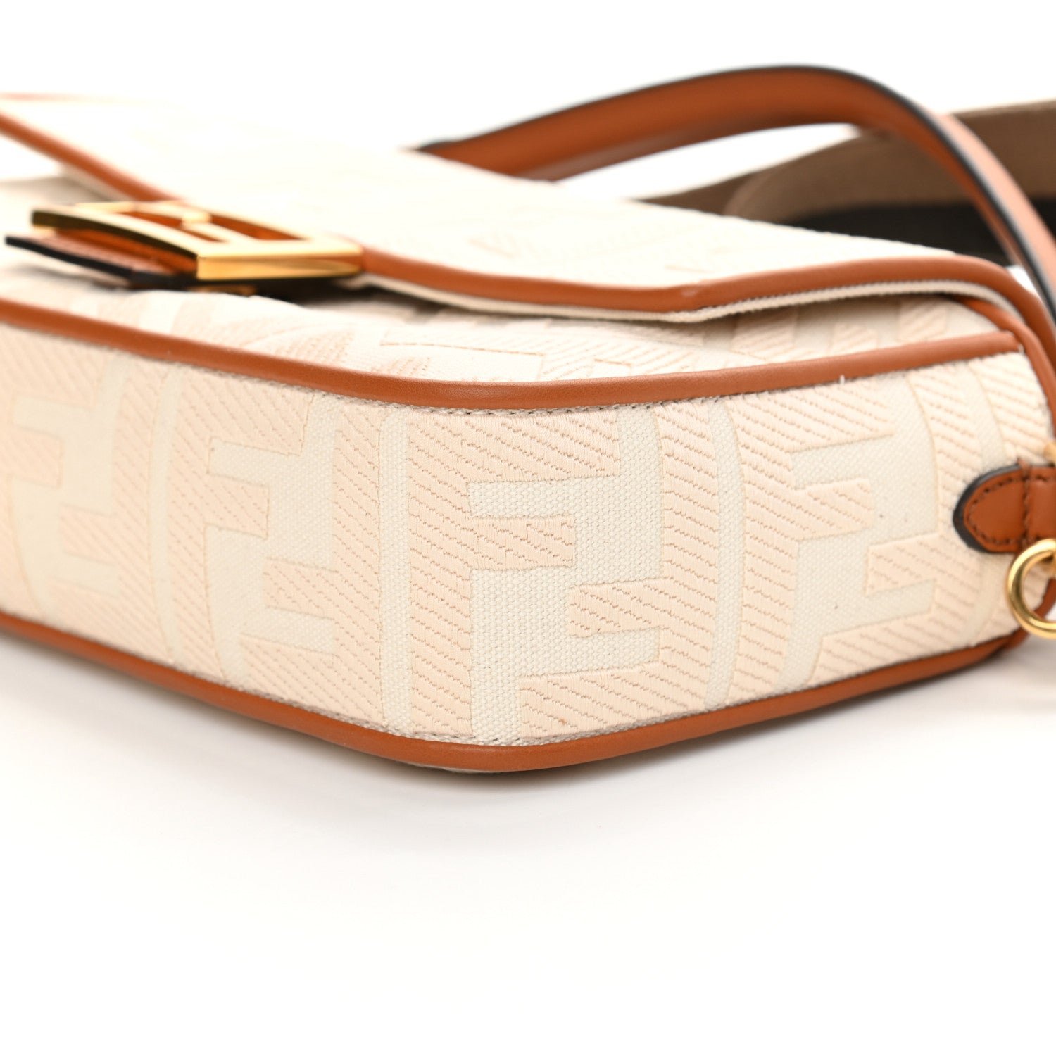 Fendi Canvas Vitello King Bi-Color Strap FF Embroidered Baguette Grezzo Brandy Cuoio 10 of 13