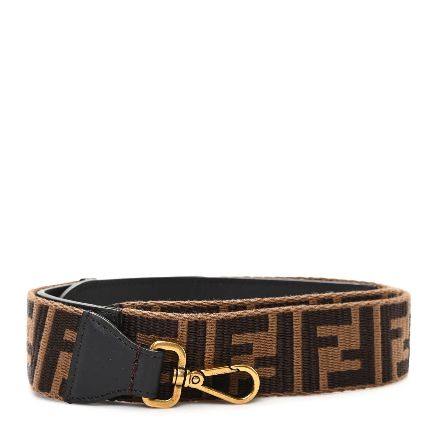 Fendi Ribbon Vitello Century FF 1974 Flat Studded Strap You Fango Marrone Ebano 1 of 4