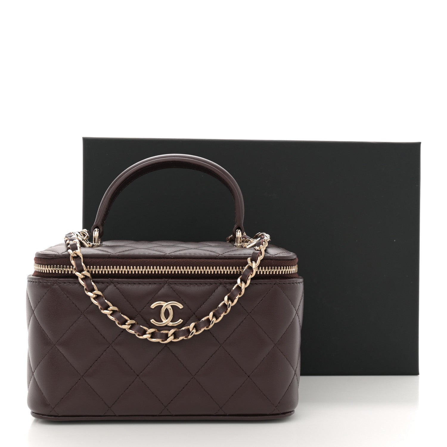 Chanel Lambskin Quilted Small Top Handle Vanity Case With Chain Dark Brown 11 of 11