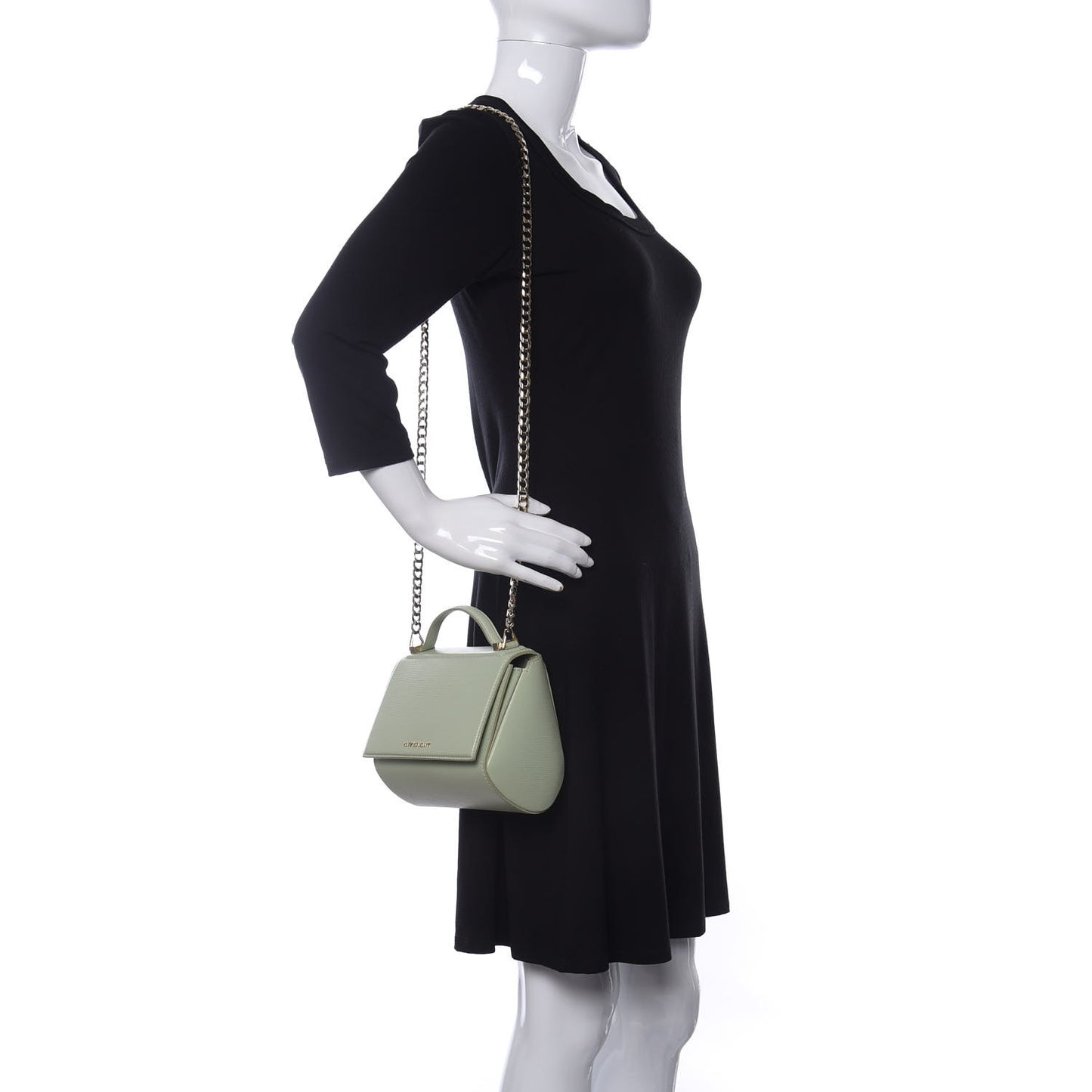 Textured Calfskin Mini Pandora Box Chain Crossbody Bag Aqua Green