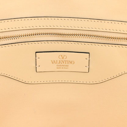 Valentino Garavani Metallic Boucle Raffia Calfskin Rockstud Shoulder Tote White Gold Ivory 7 of 9