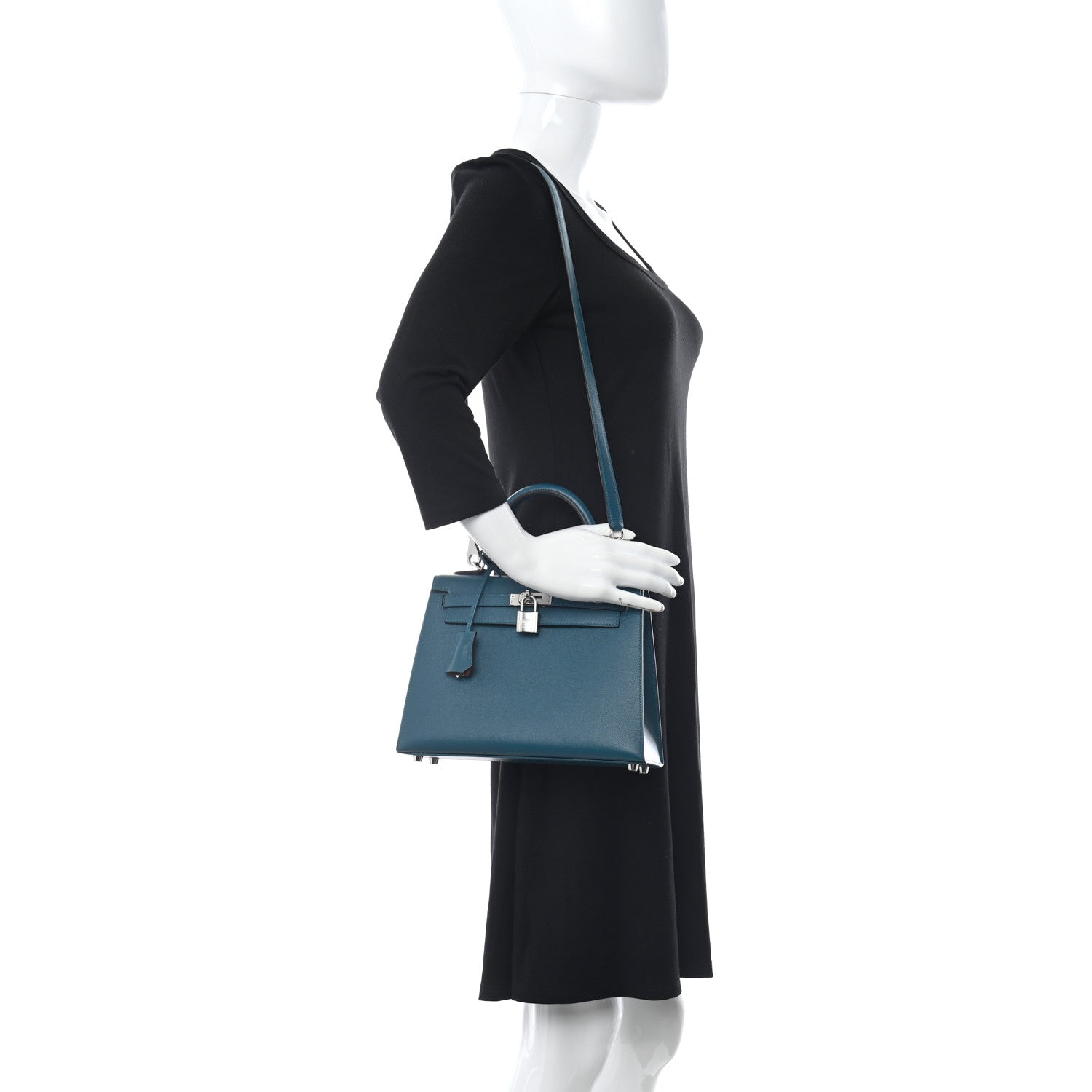Hermes Madame Calfskin Verso Kelly Sellier 25 Vert Bosphore Sienne 2 of 9