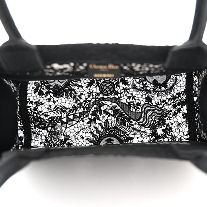 Christian Dior Canvas Embroidered Mesh Macrame Medium Toile de Jouy Soleil Book Tote Black 5 of 10