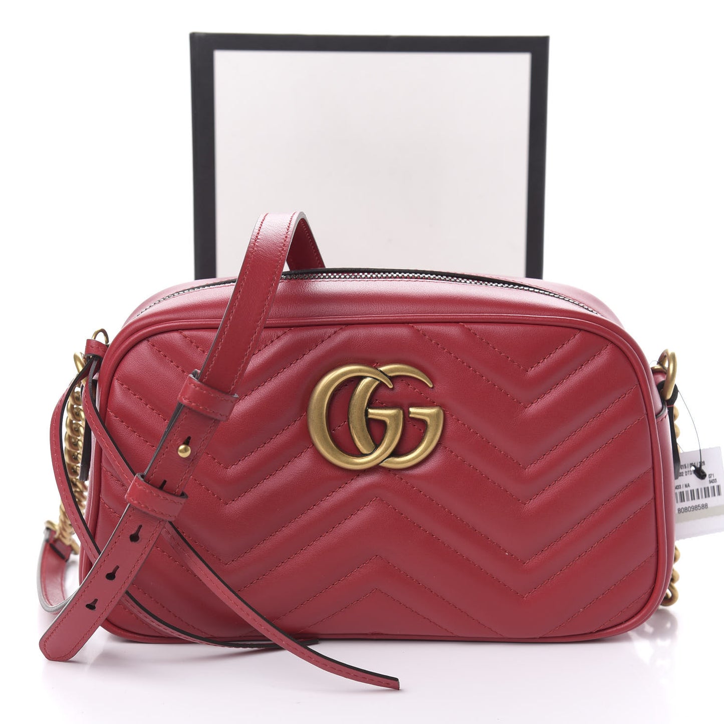 Calfskin Matelasse Small GG Marmont Chain Shoulder Bag Hibiscus Red