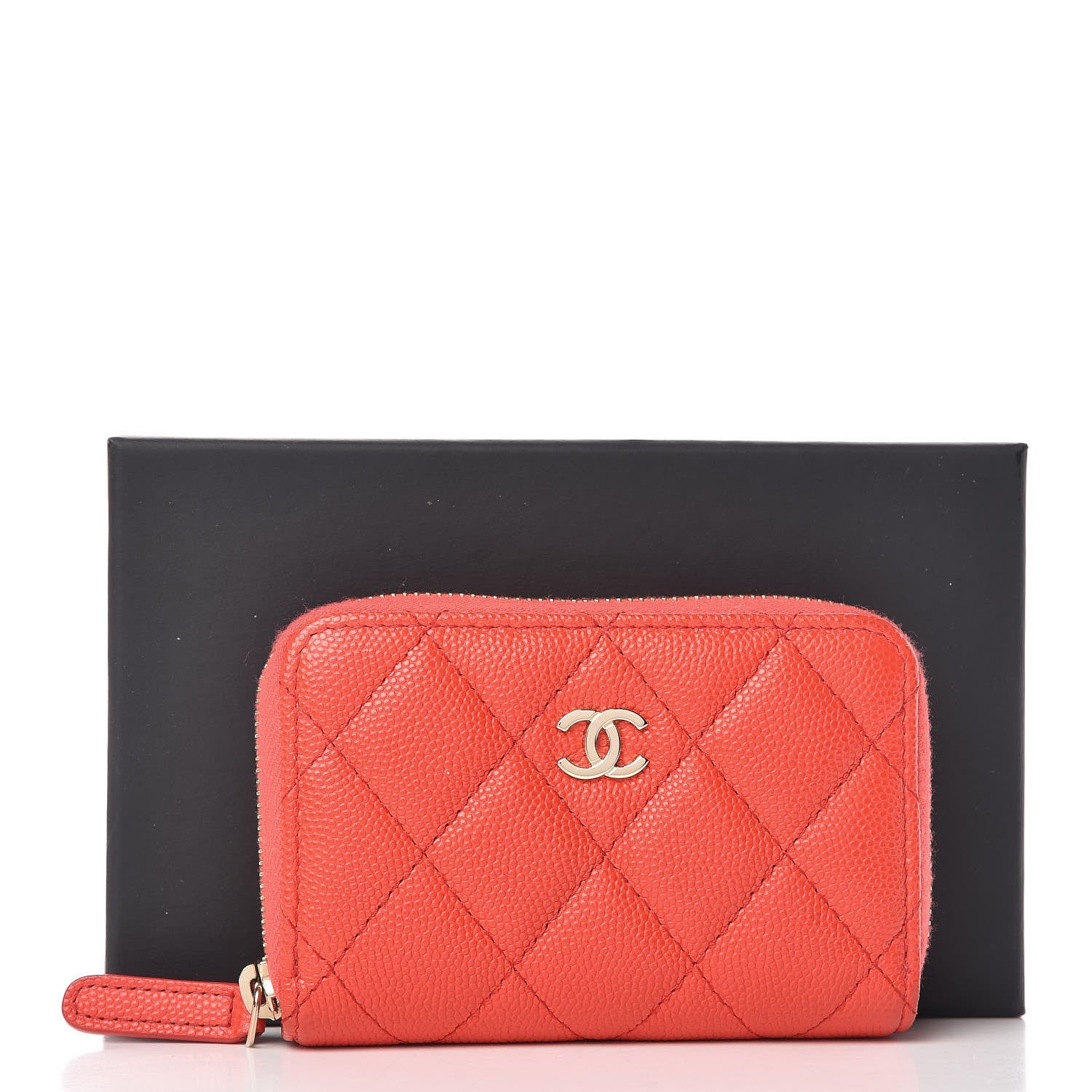 Chanel Caviar Quilted Zip Coin Purse Red 10 of 10