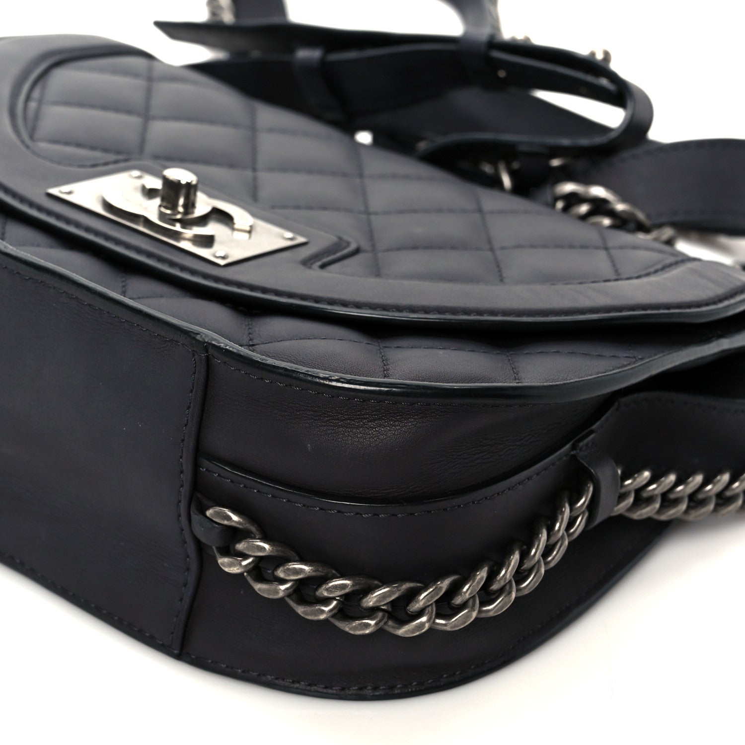 Chanel Shiny Goatskin Quilted Small Double Chained Messenger Flap Black 10 of 10