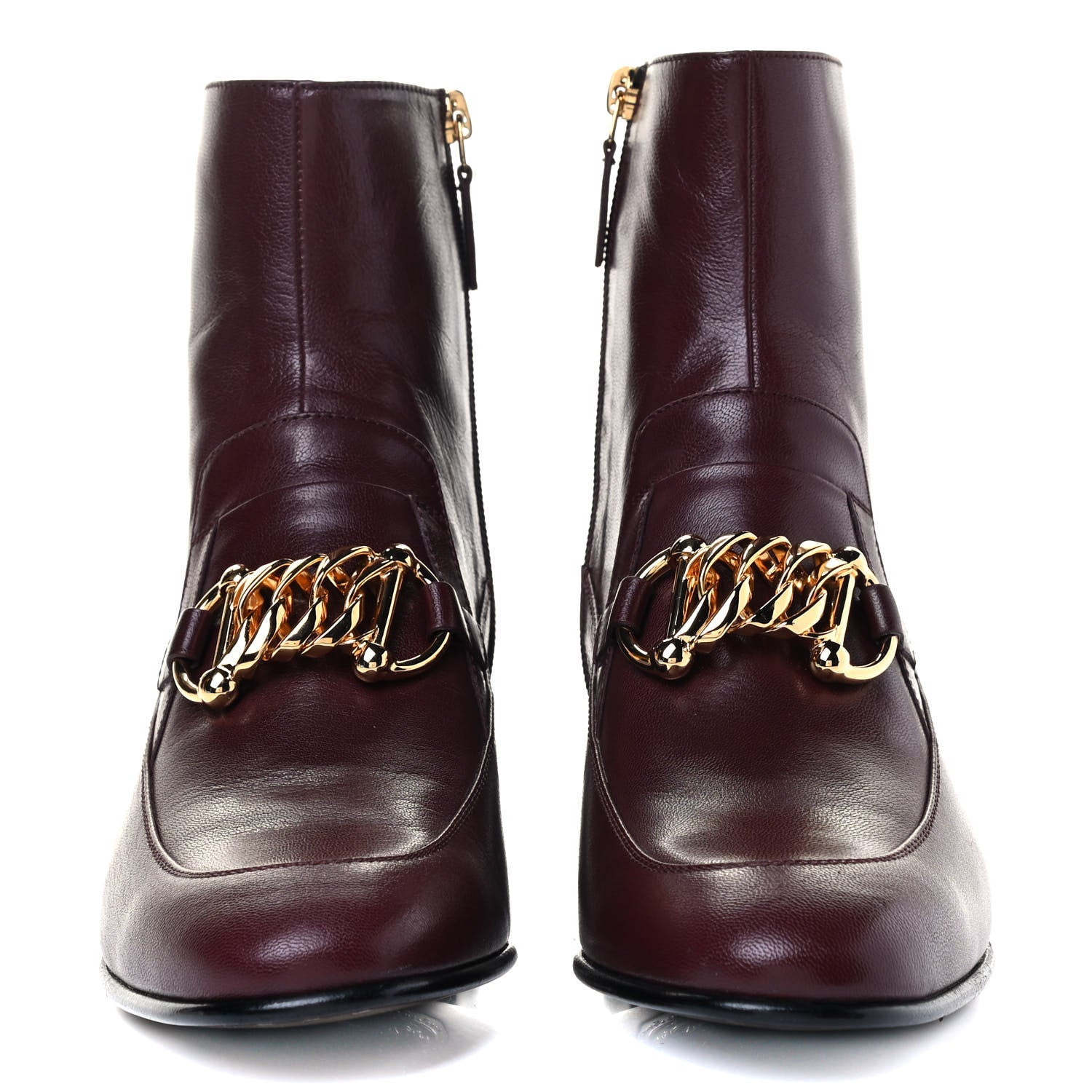 Gucci Goatskin Kitten Chain Horsebit Ankle Boots 39.5 Bordeaux 2 of 8