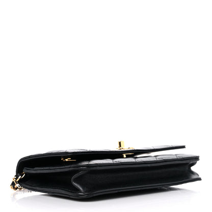 Chanel Lambskin Quilted Enamel CC Wallet on Chain WOC Black 4 of 12