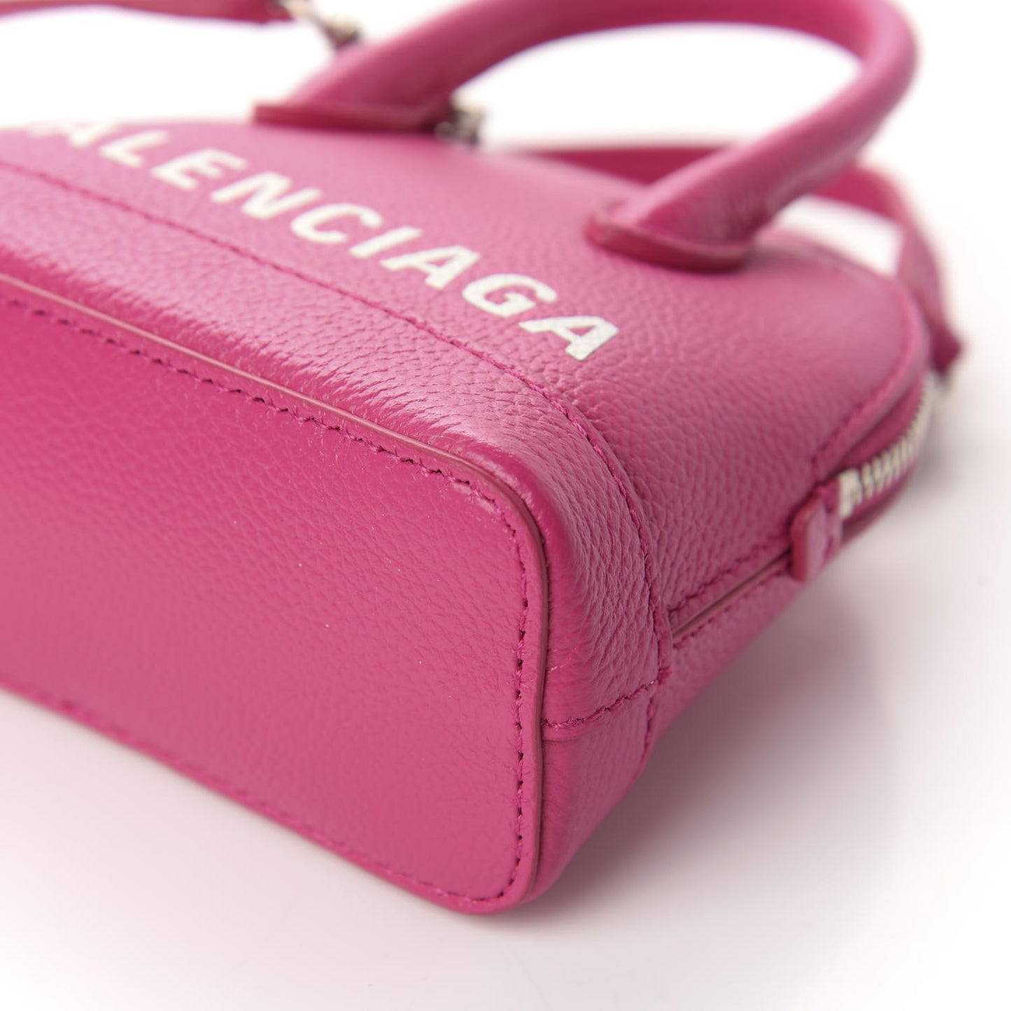 Grained Calfskin Logo Mini Ville Top Handle Bag Fuchsia White