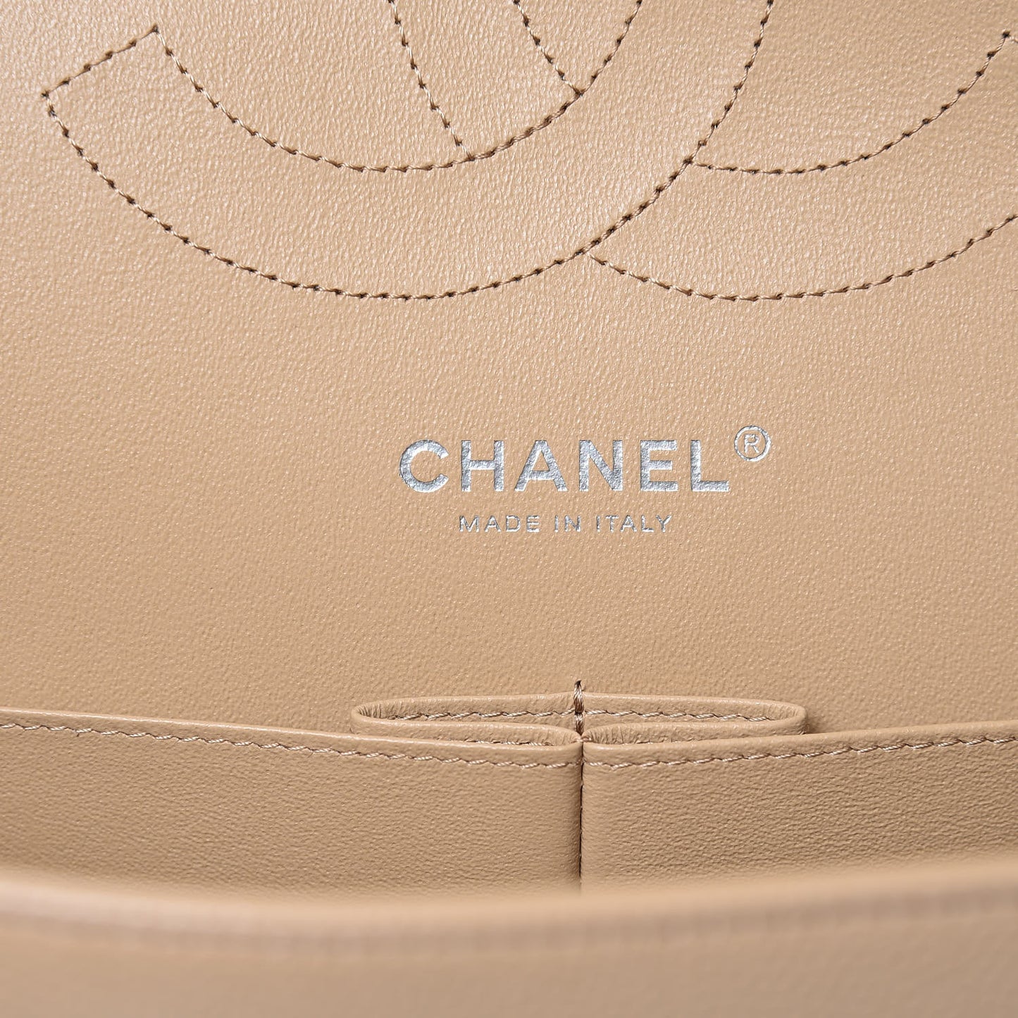 Caviar Chevron Quilted Jumbo Double Flap Beige