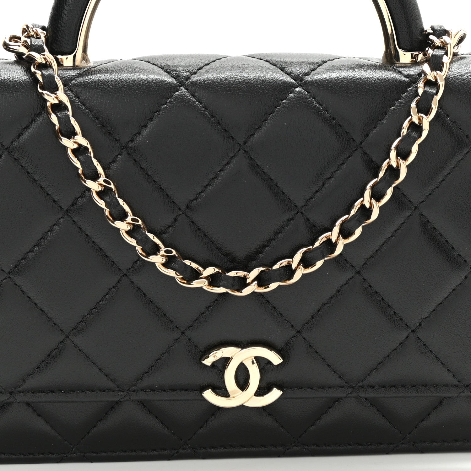 Chanel Lambskin Quilted Top Handle Wallet On Chain WOC Black 9 of 12