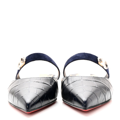 Christian Louboutin Calfskin Crocodile Embossed Choc Lock Flats 38 Obscur 2 of 10