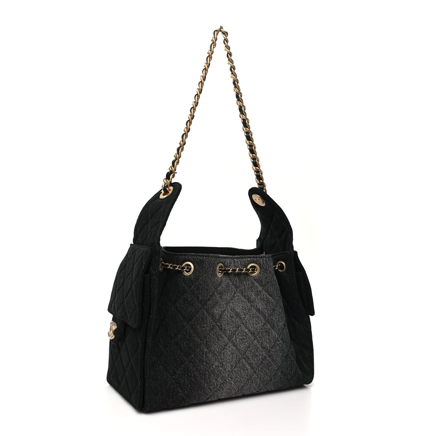 Washed Denim Quilted Small Chanel 25 Handbag Black