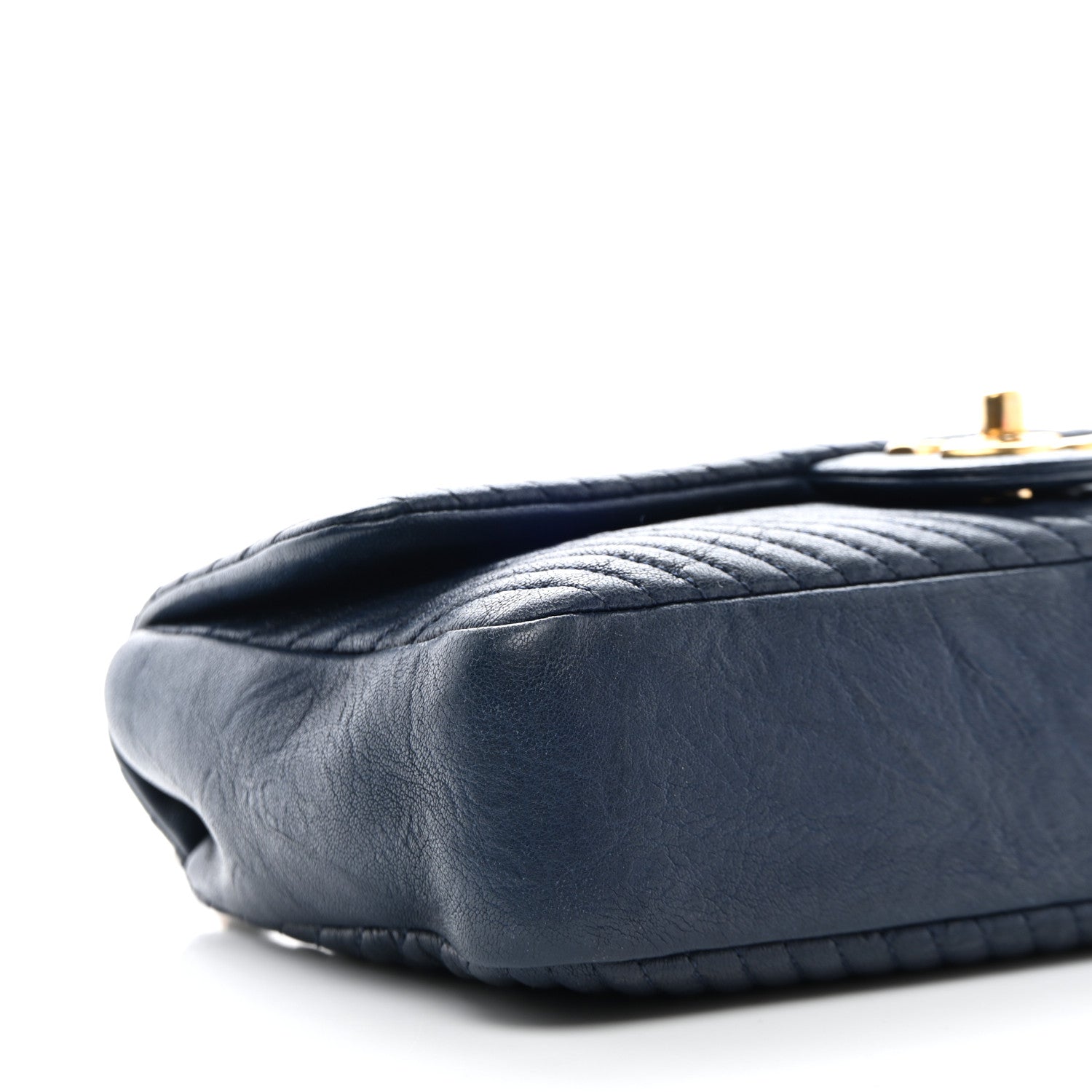 Chanel Calfskin Surpique Chevron Medium Flap Navy 9 of 10