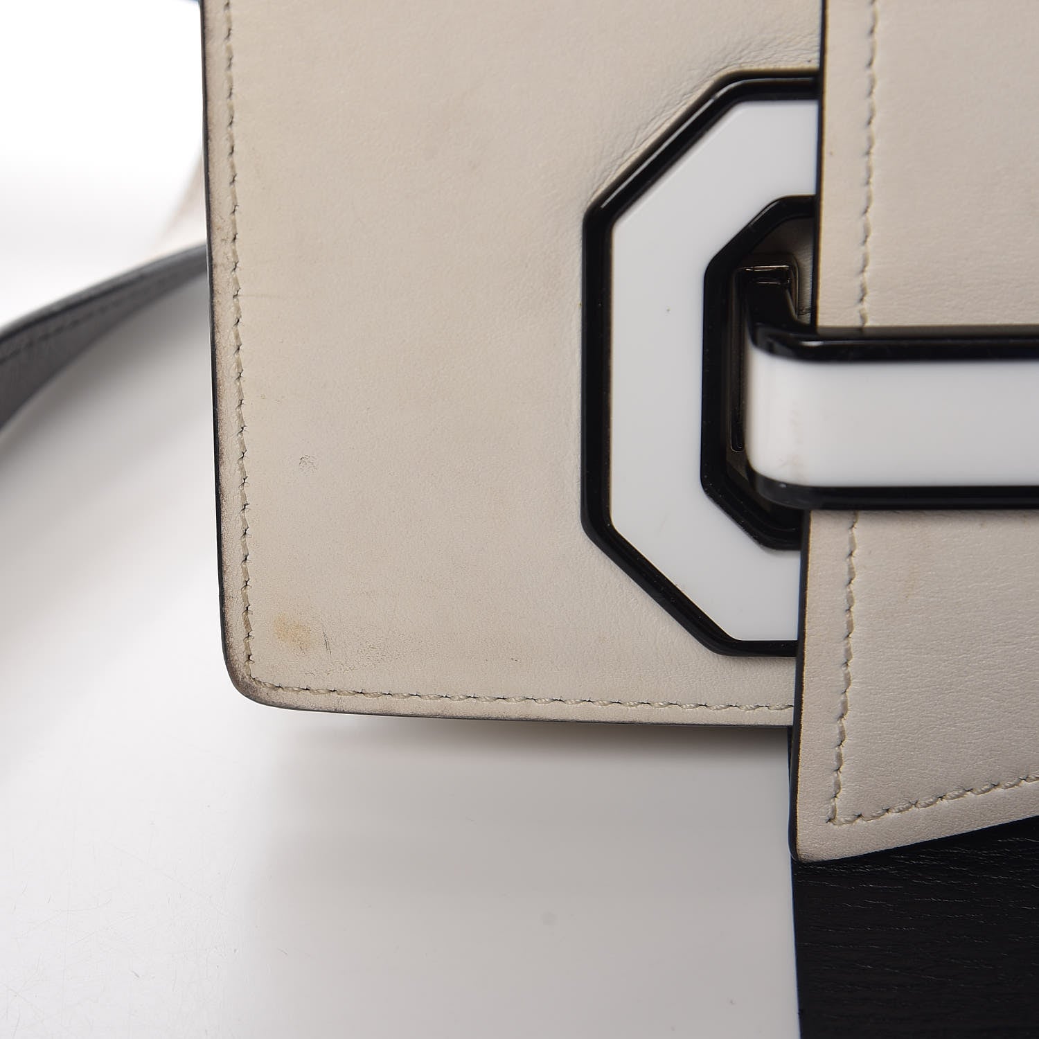 Prada City Calf Plex Ribbon Bag White Black 23 of 30