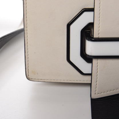 Prada City Calf Plex Ribbon Bag White Black 23 of 30