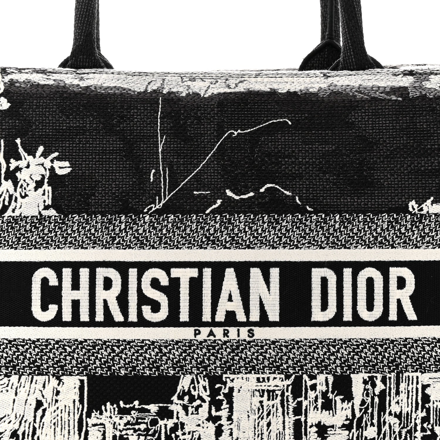 Christian Dior Canvas Embroidered Medium New York Book Tote Black White 8 of 12