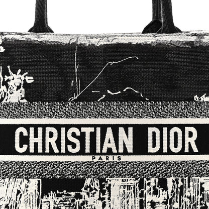 Christian Dior Canvas Embroidered Medium New York Book Tote Black White 8 of 12