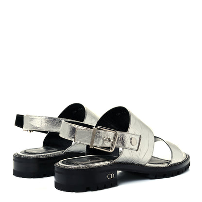 Christian Dior Crinkled Lambskin Crystal Dior Wanted Sandals 40 Argent 4 of 12