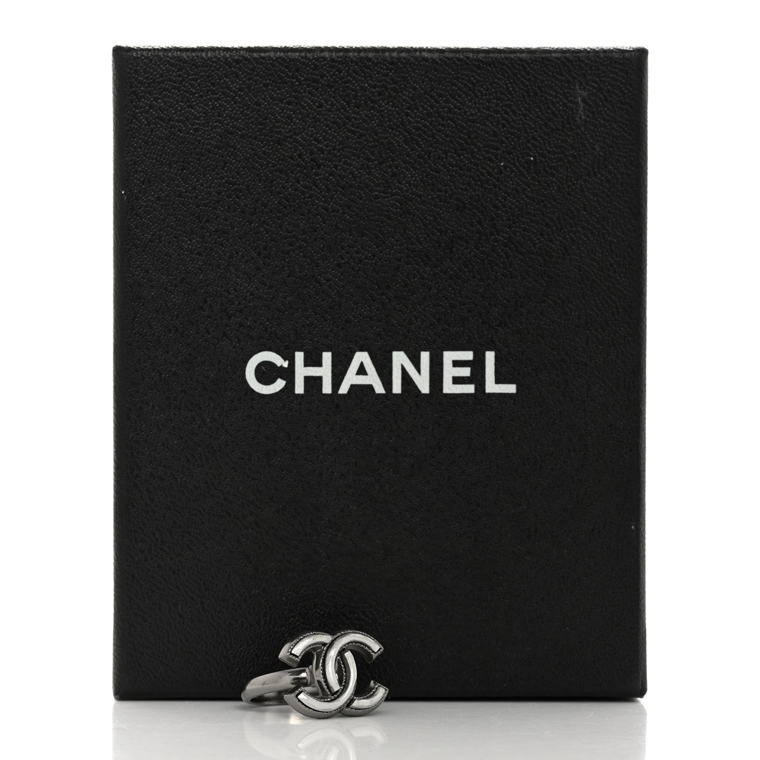 Chanel Ruthenium Enamel CC Ring 51 5.75 Silver 5 of 5