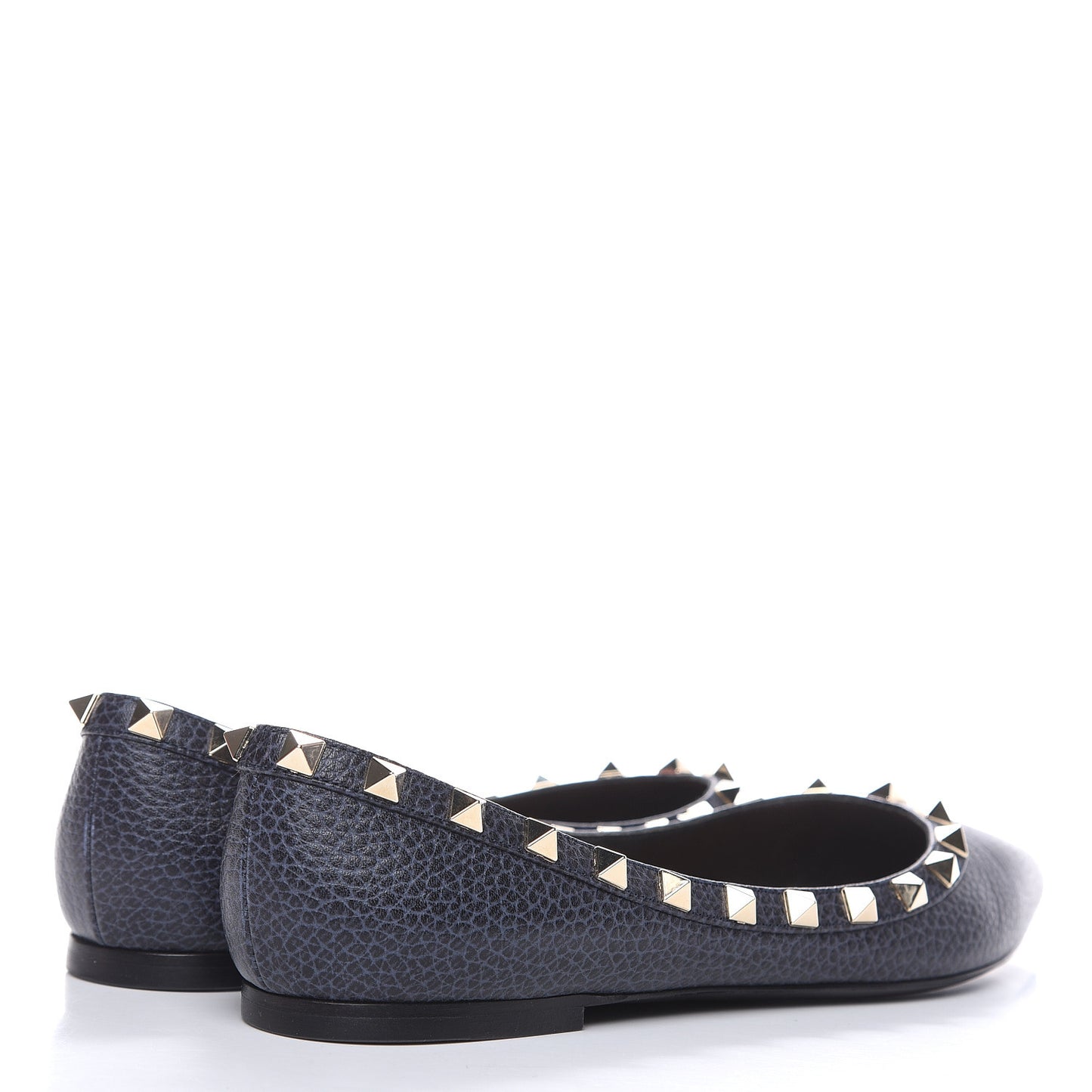 Pebbled Calfskin Rockstud Ballerina Flats 37 Deep Denim