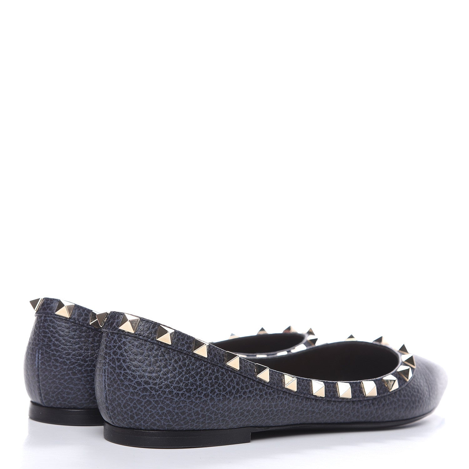 Valentino Garavani Pebbled Calfskin Rockstud Ballerina Flats 37 Deep Denim 4 of 7