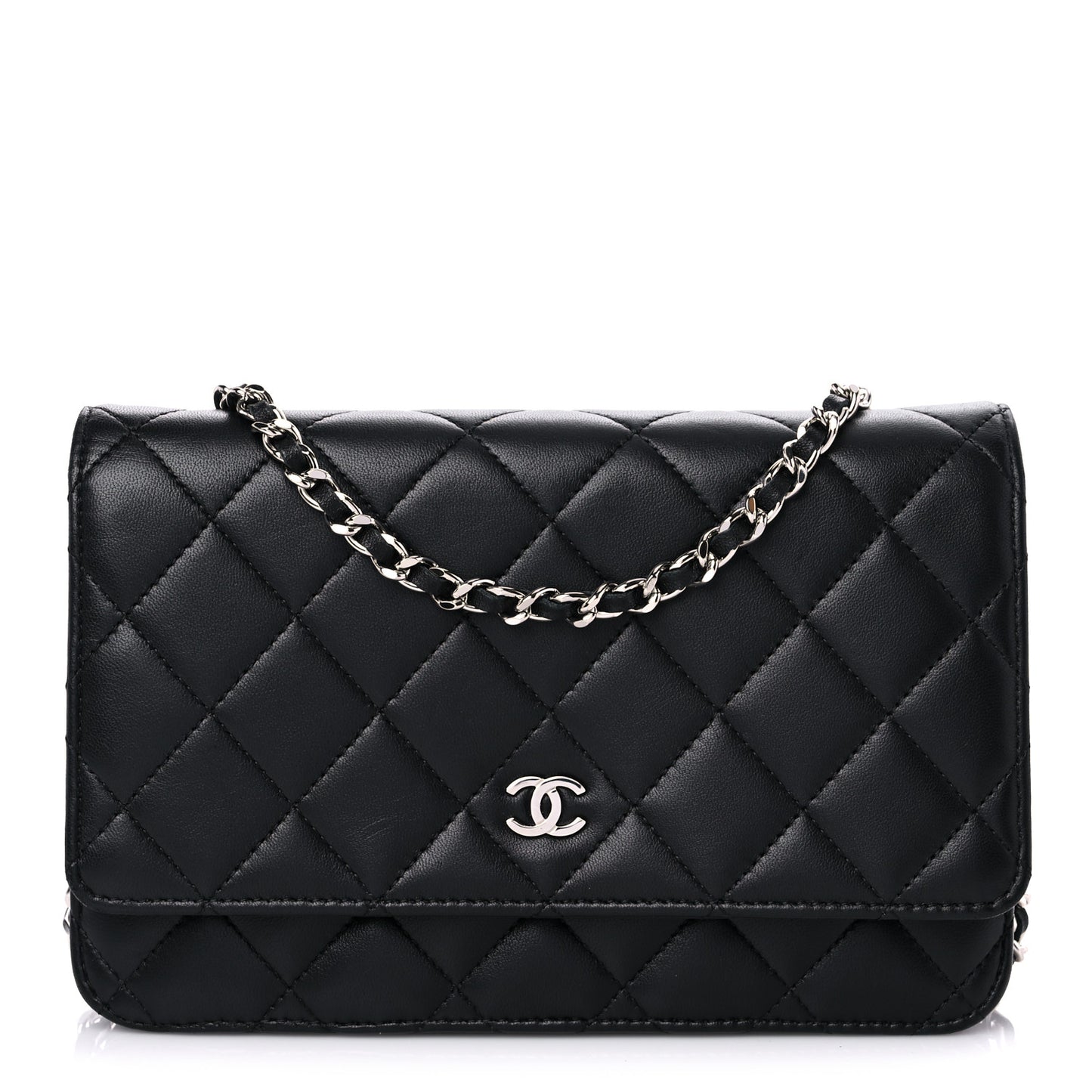 Lambskin Quilted Wallet On Chain WOC Black