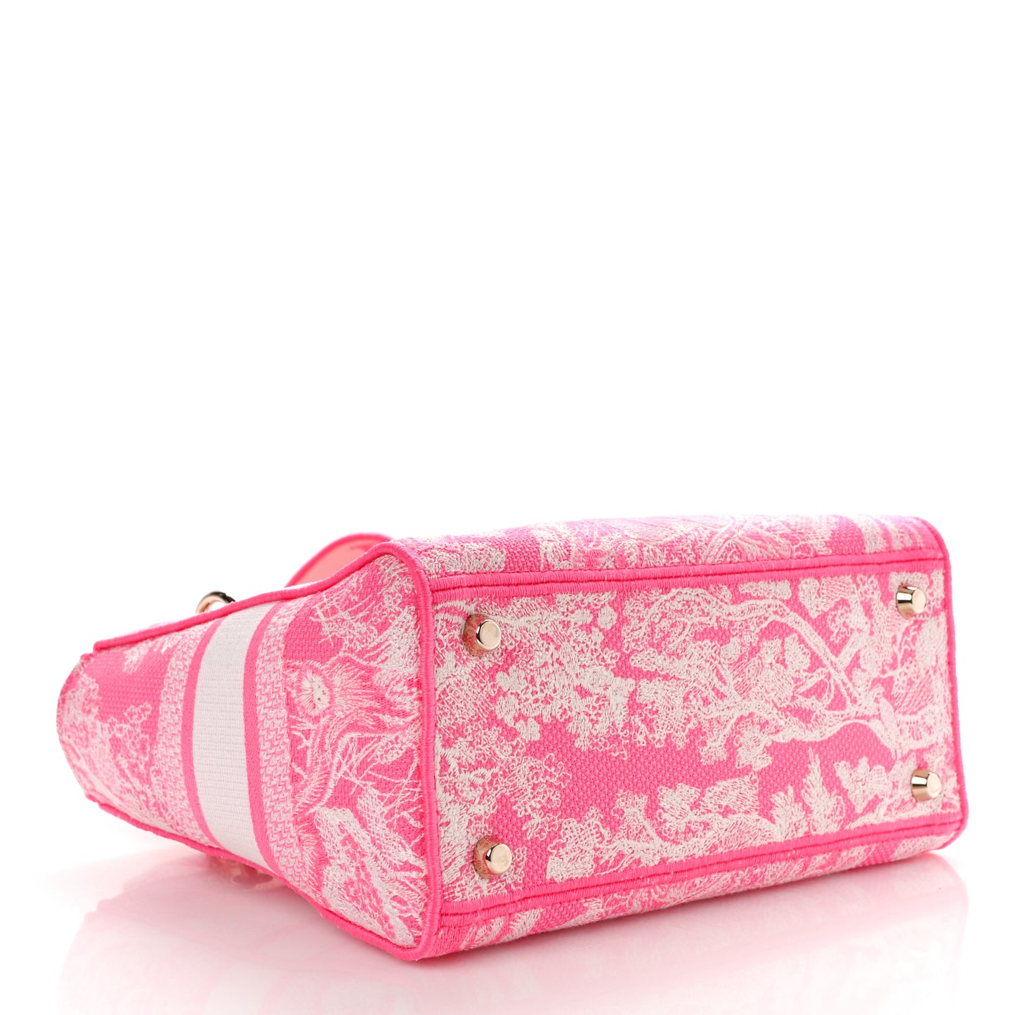 CHRISTIAN DIOR Canvas Toile De Jouy Reverse Embroidered Medium Lady D-Lite Fluorescent Pink