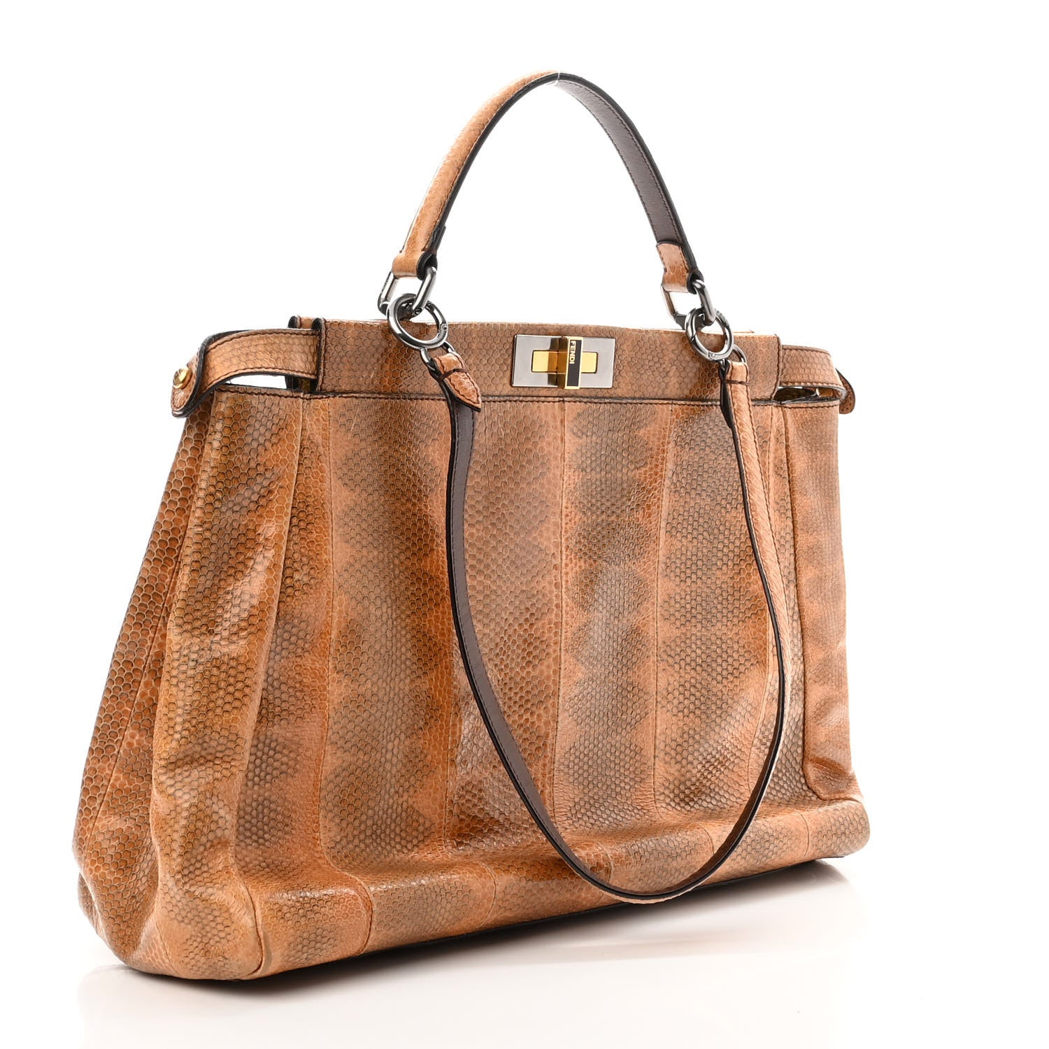 Fendi Watersnake Large Peekaboo Iconic Satchel Brown 3 of 12