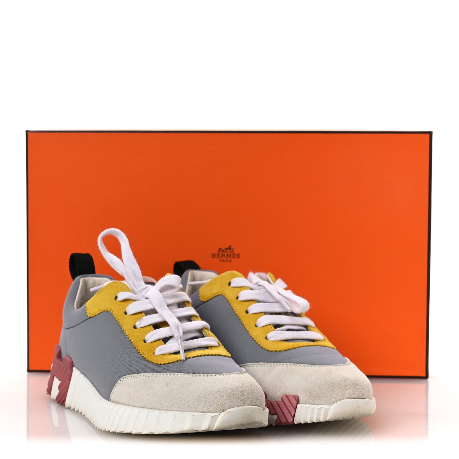 Hermes Technical Canvas Suede Goatskin Bouncing Sneakers 36 Gris Multicolor 15 of 15
