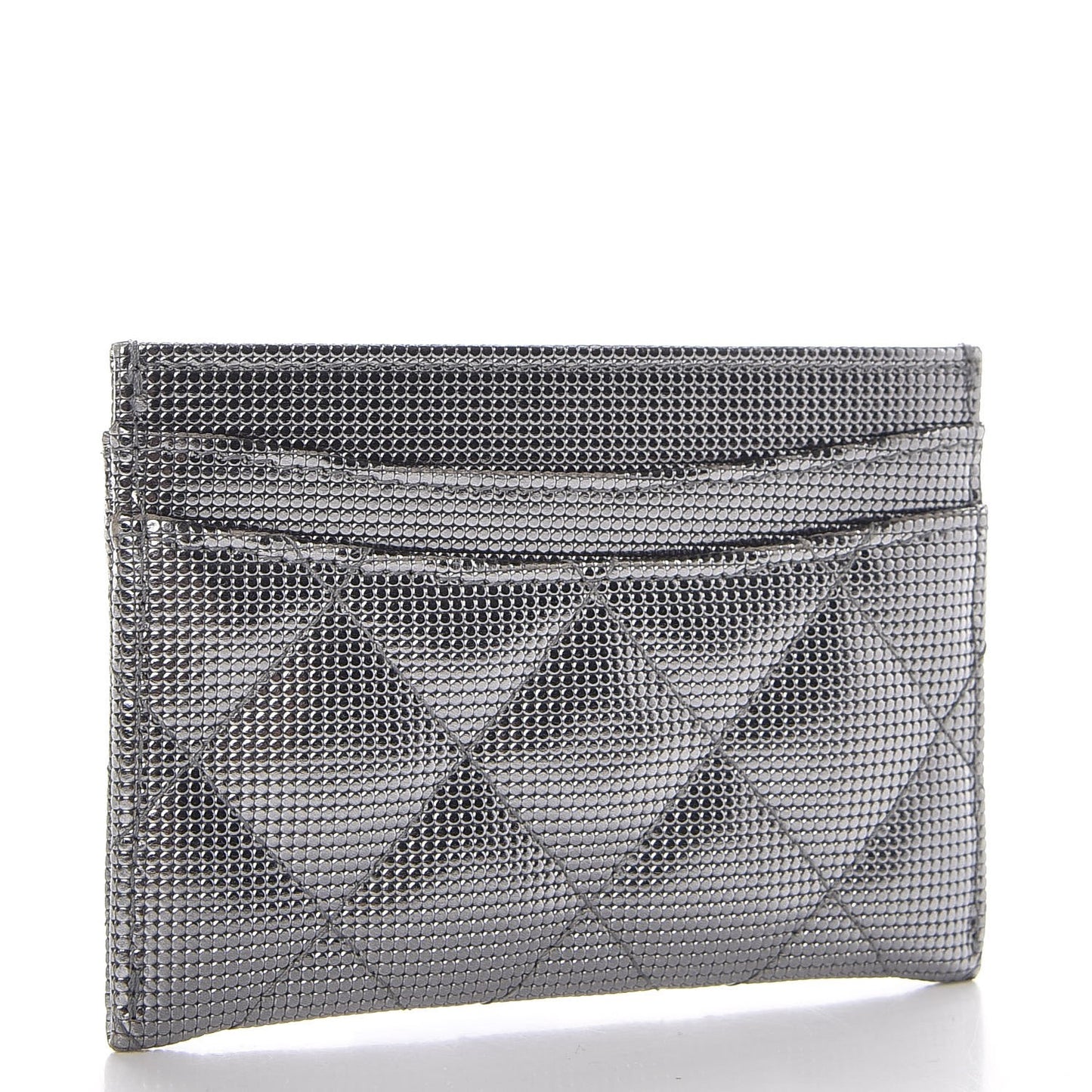Metallic Calfskin Pixel Effect Card Holder Dark Silver