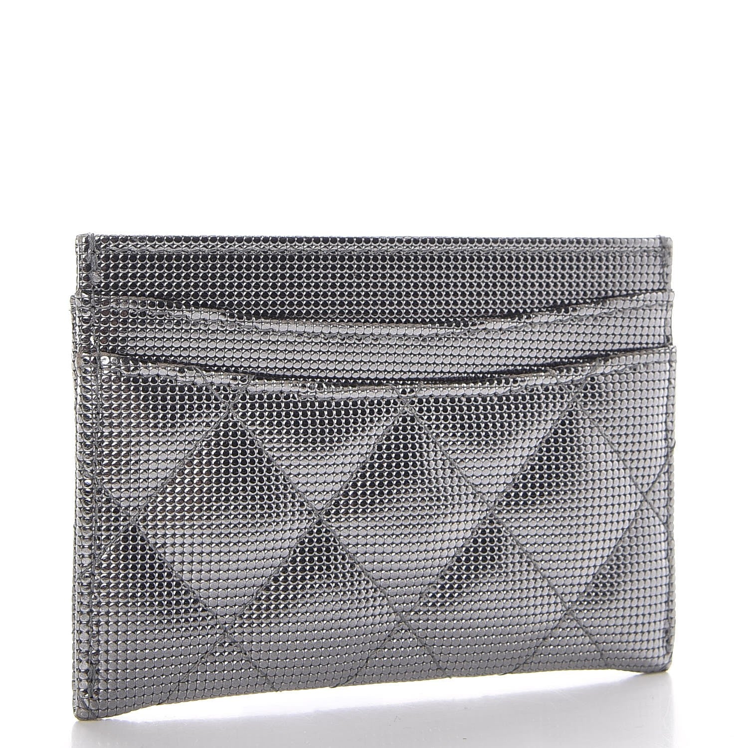 Chanel Metallic Calfskin Pixel Effect Card Holder Dark Silver 3 of 8