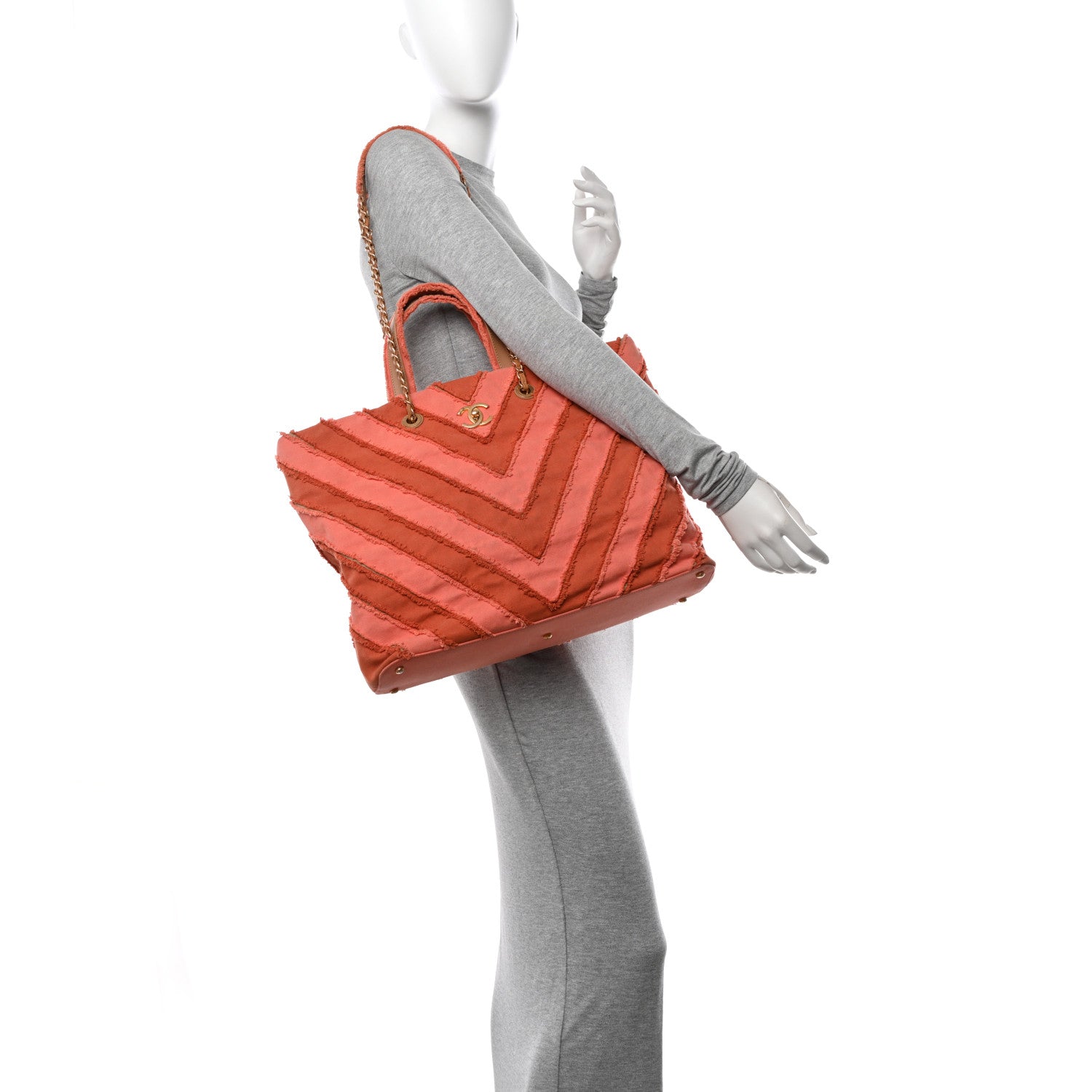 Chanel Canvas Chevron Cuba Patchwork Shopper Tote Orange 2 of 14