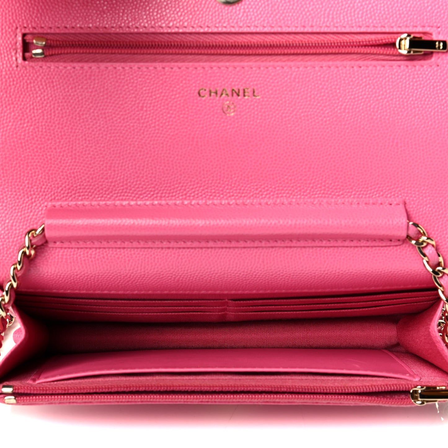 Caviar Quilted Wallet on Chain WOC Fuchsia