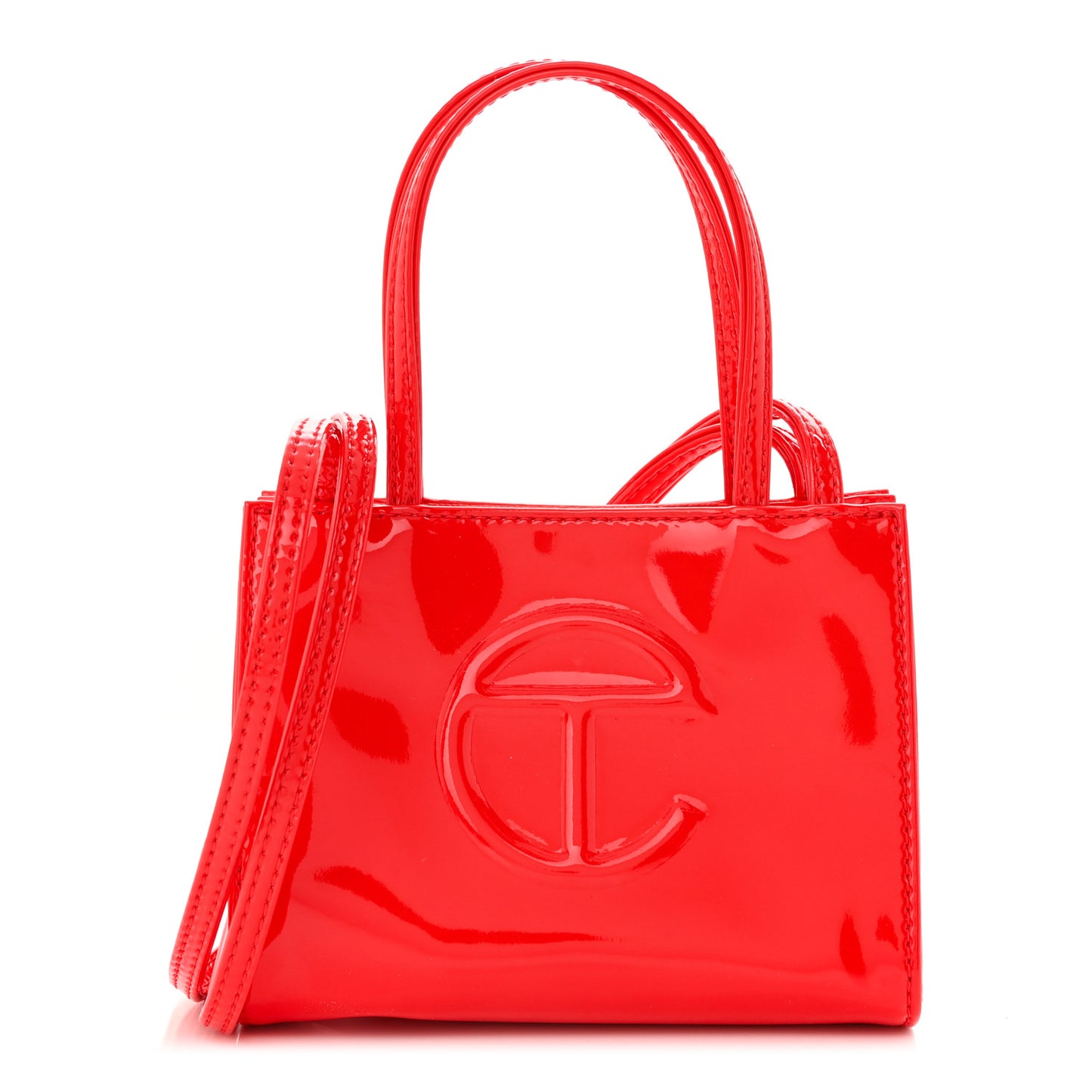 Patent Vegan Leather Small Shopping Bag Red