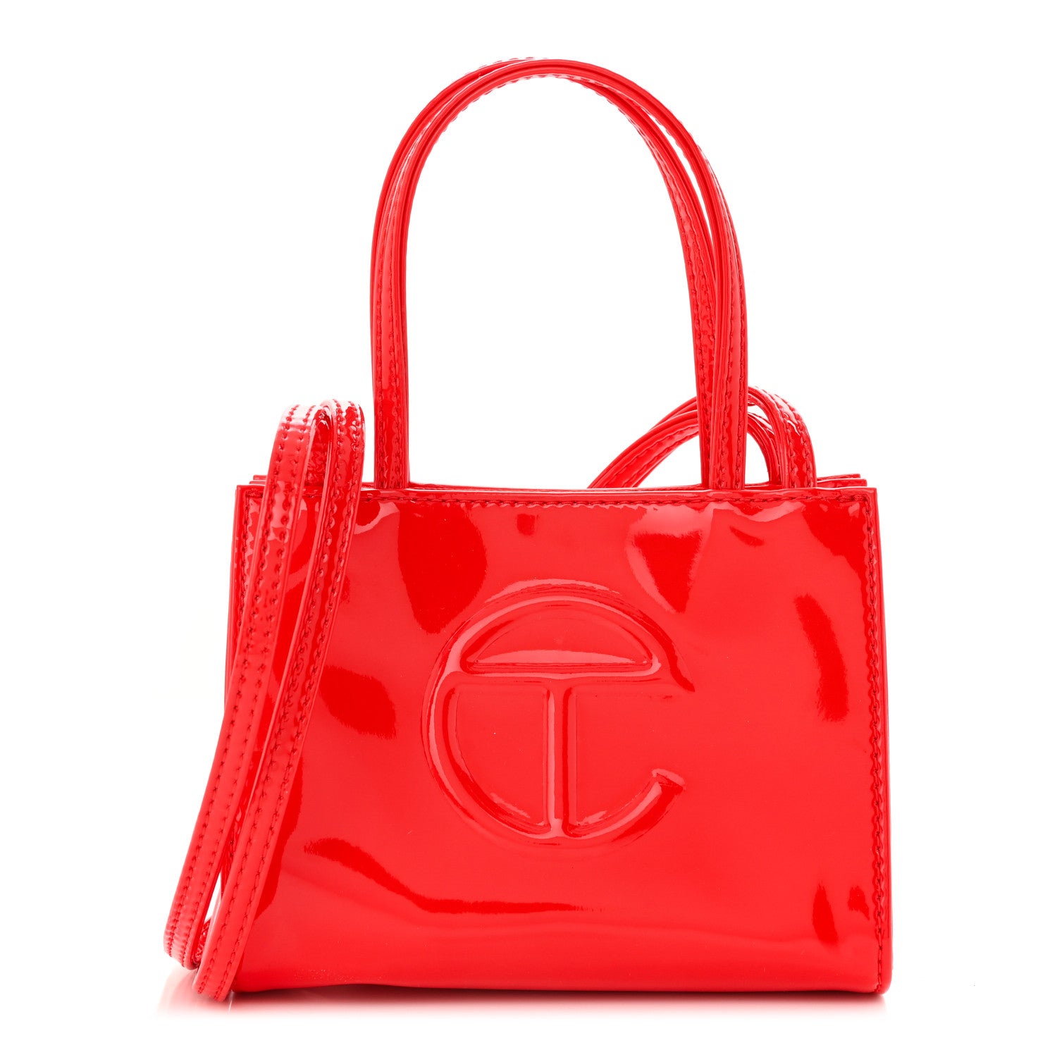 Telfar Patent Vegan Leather Small Shopping Bag Red 1 of 10