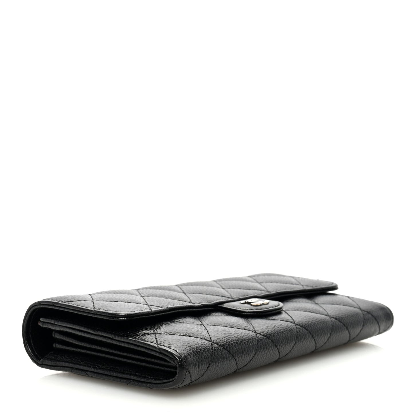 Caviar Quilted Large Gusset Flap Wallet Black