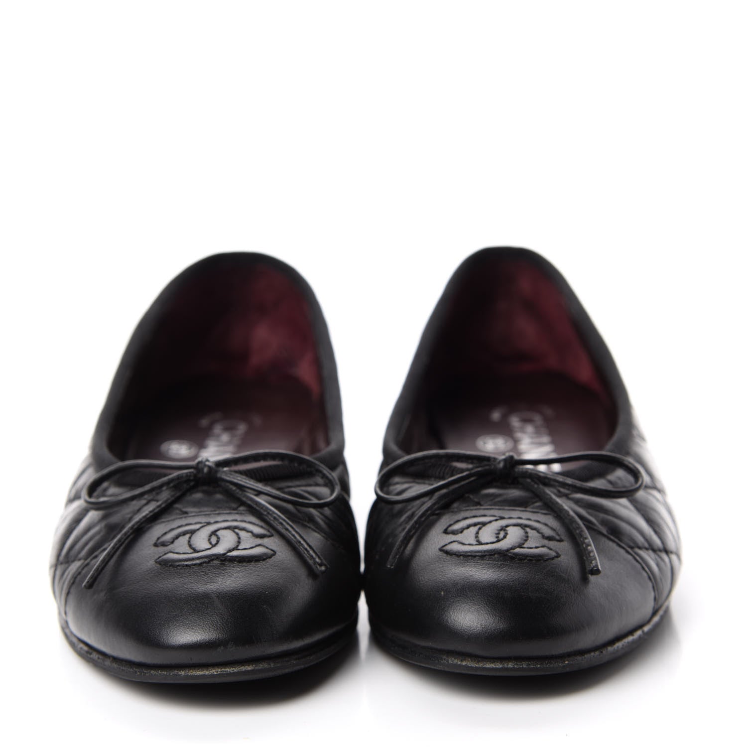 Chanel Aged Calfskin Quilted CC Cap Toe Ballerina Flats 35.5 Black 2 of 13