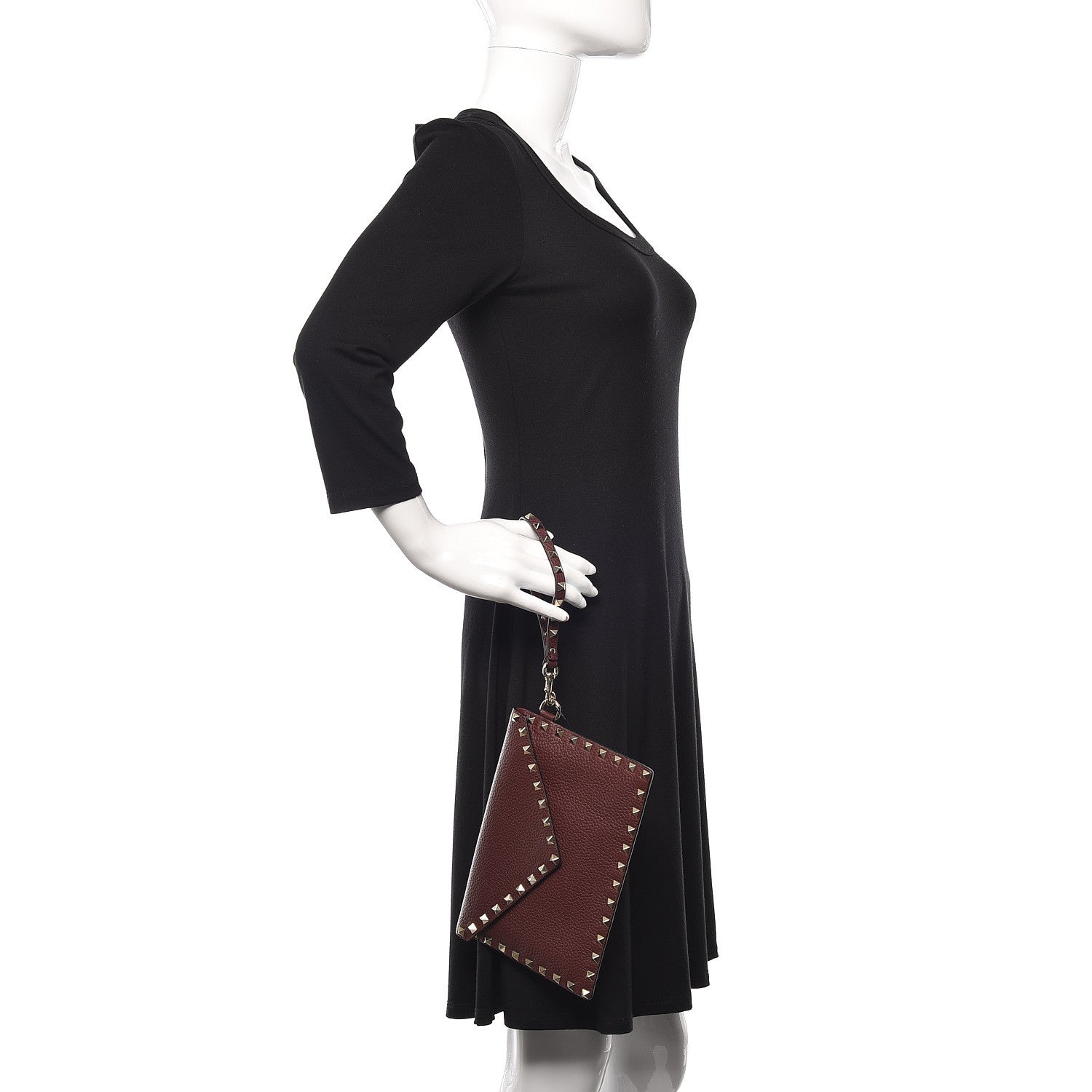 Valentino Garavani Pebbled Calfskin Medium Rockstud Envelope Flat Wristlet Pouch Rubin 2 of 10
