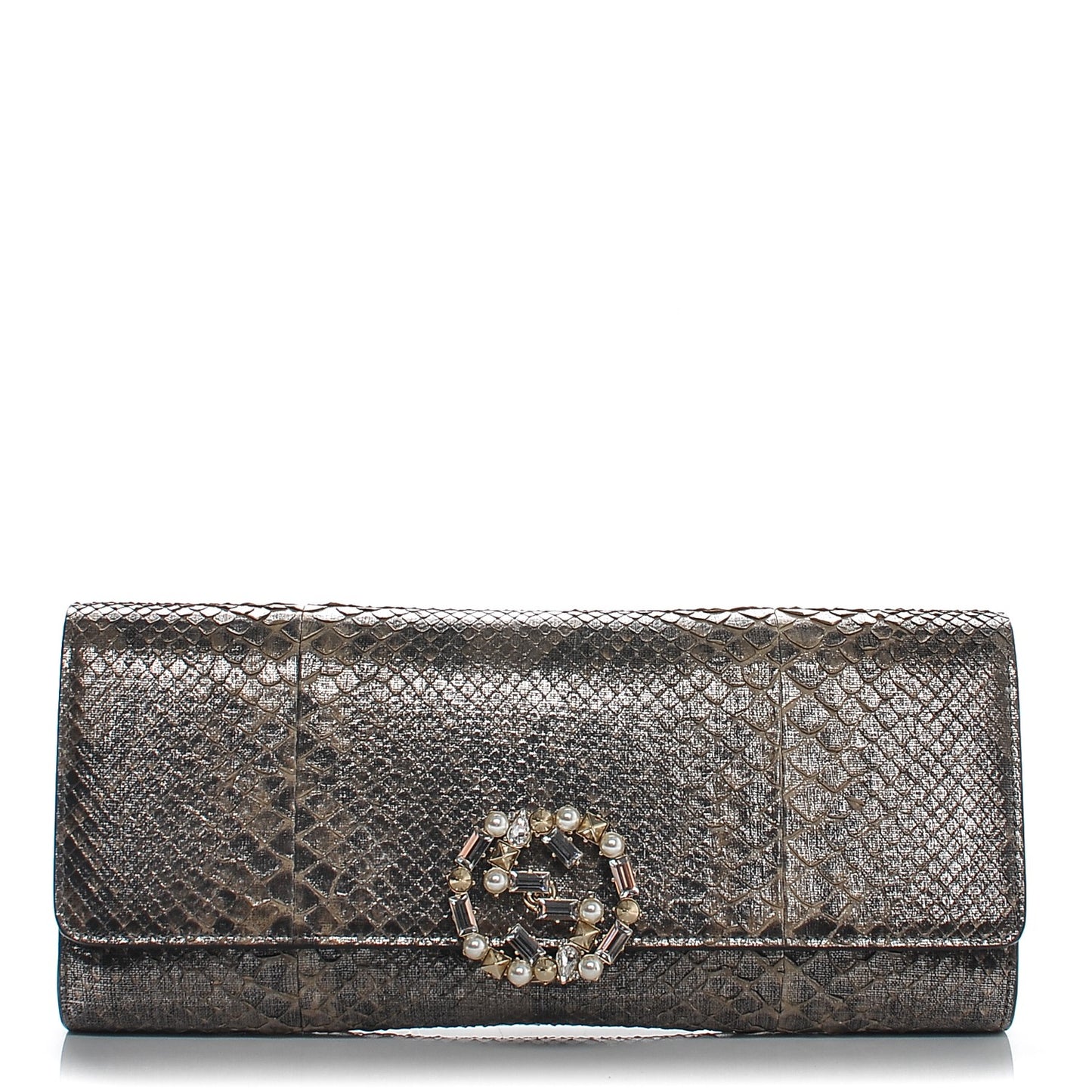 Metallic Python Crystal Pearl Broadway Clutch
