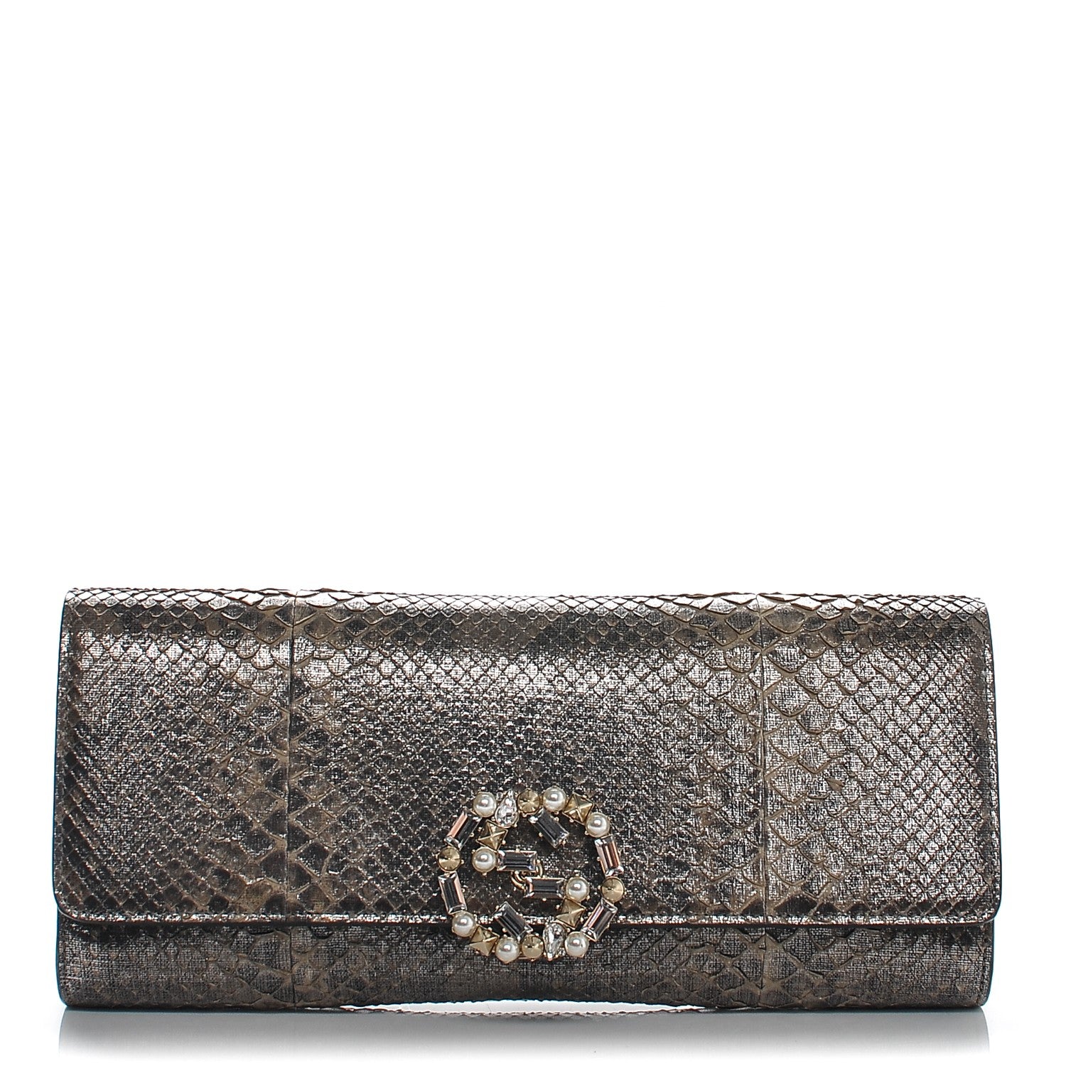 Gucci Metallic Python Crystal Pearl Broadway Clutch 1 of 6