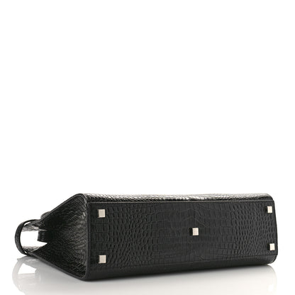 Saint Laurent Shiny Calfskin Crocodile Embossed Small Manhattan Shopper Tote Black 4 of 7