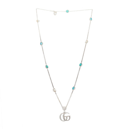 Gucci Sterling Silver Blue Topaz Mother of Pearl Turquoise Double GG Pendant Necklace 3 of 5