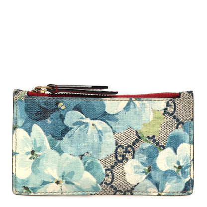 Gucci GG Supreme Monogram Blooms Coin Case Card Holder Beige Blue Navy Hibiscus Red 1 of 9