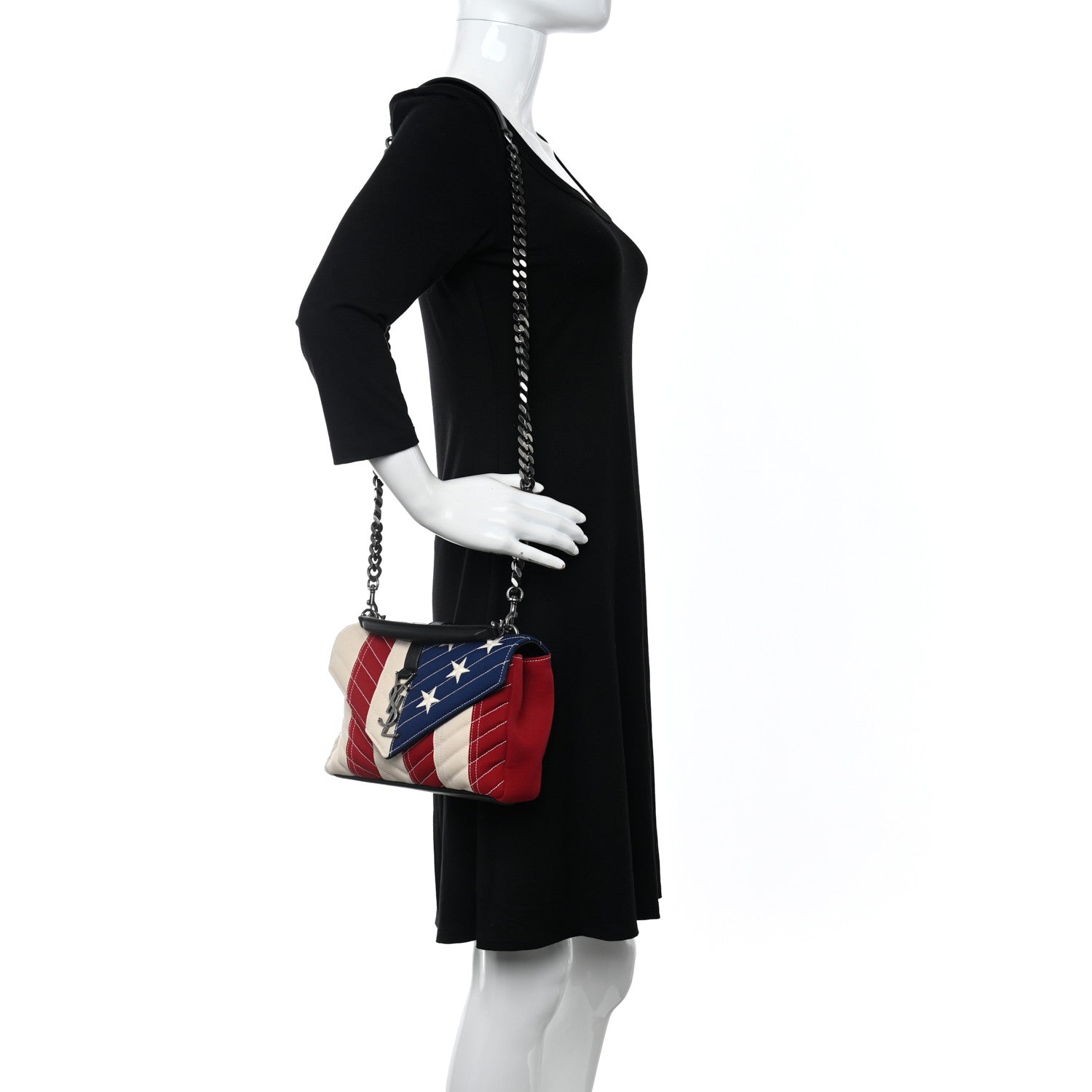 Saint Laurent Canvas Matelasse Chevron American Flag Monogram Medium College Bag Red Blue 2 of 11