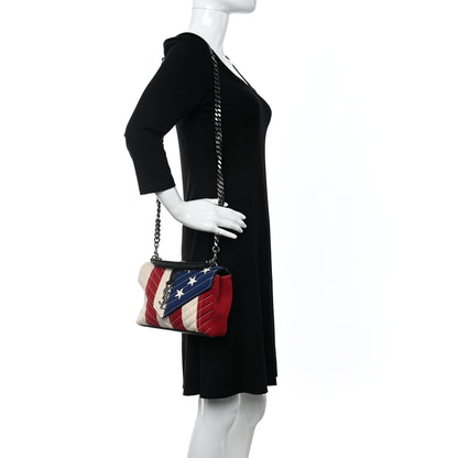 Saint Laurent Canvas Matelasse Chevron American Flag Monogram Medium College Bag Red Blue 2 of 11