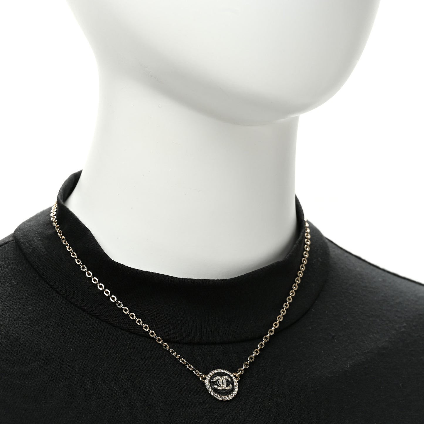 Metal Resin Crystal CC Necklace Gold Black